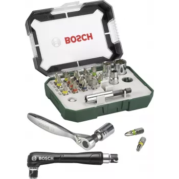 Bosch Accessories Promoline 2607017392 27 dalių atsuktuvų antgalių rinkinys su plokščiais, Phillips, Pozidriv, šešiakampiais ir Torx antgaliais, dėkle
