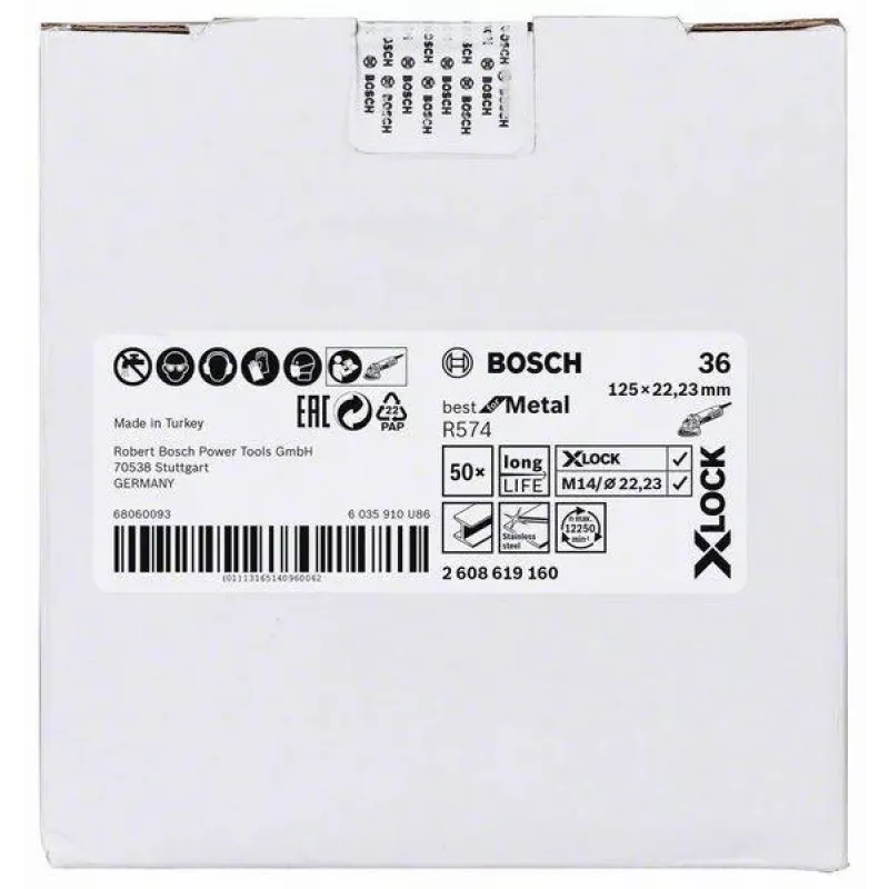 Bosch Best for Metal R574 pluoštinis diskas 125 mm X-LOCK, grūdėtumas 36, 2608619160