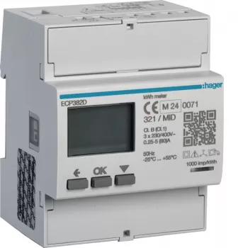 Hager ECP382D trifazis energijos skaitiklis, tiesioginės jungties 80A, 4M, S0, MID