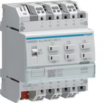 Hager TYAS606D KNX Secure jungiklio/žaliuzių pavara 6/3 kanalų 16A C-apkrova