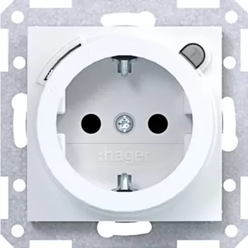 HAGER WAS1261WG SCHUKO lizdas su RCD, A tipo, 16 A, 30 mA, poliarinės baltos spalvos