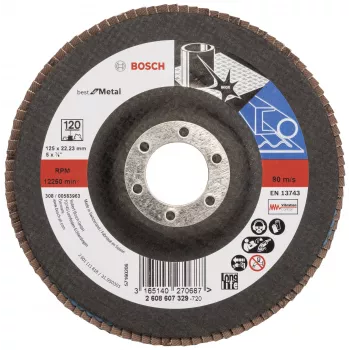 BOSCH X-LOCK 125 mm P120 cirkonio oksido aliuminio šlifavimo diskas kūginis metalui 2608607329