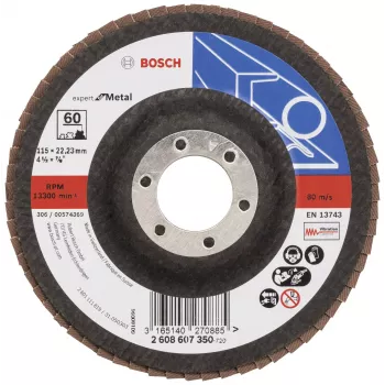 Bosch X551 Standard for Metal – 115 mm sklendės diskas metalui, 22,33 mm kiaurymė, 60 grūdėtumas, cirkonio aliuminio oksidas, kūginis, 1 vnt. 2608607350
