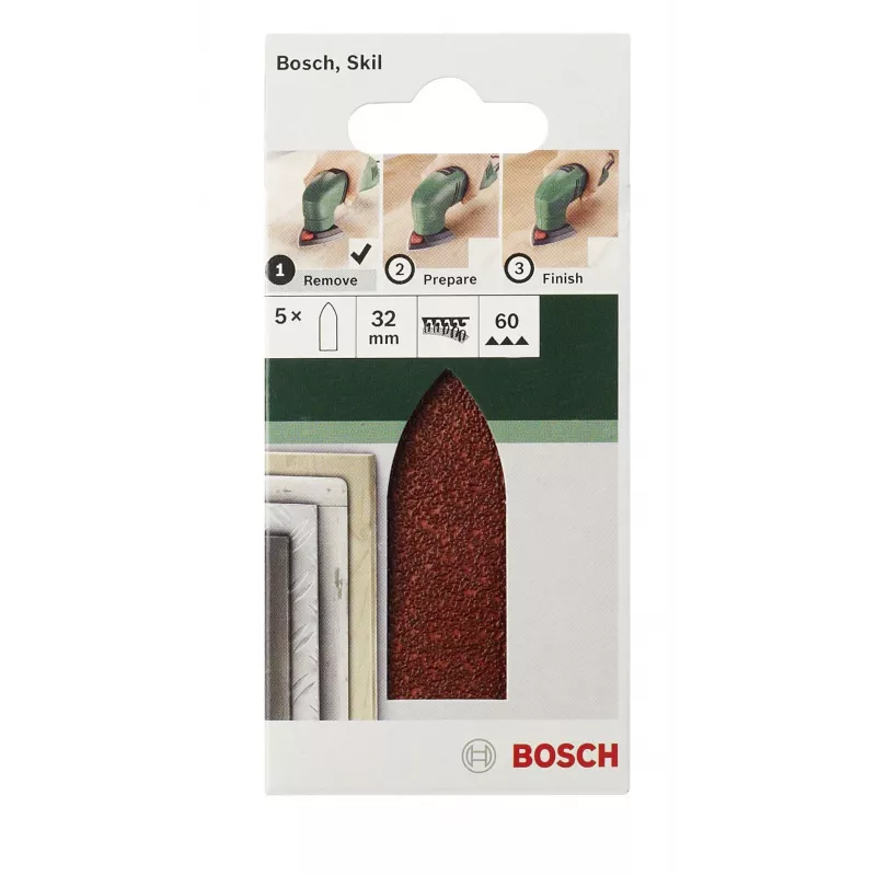 Bosch Delta šlifavimo lapeliai 240 grūdėtumo, kibioji juosta, 32 mm kampas, 5 vnt. 2609256A40