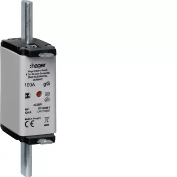 HAGER LNH1100MK NH1C 100A 500V gG saugiklis su viršutiniu indikatoriumi, neatskiriamas
