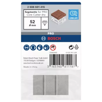 Bosch 2608601415 deimantiniai segmentai sausam gręžimui skirtiems deimantiniams karūnų grąžtams, 3 vnt.