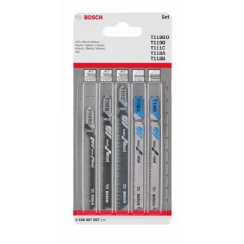 Bosch Accessories 2608667857 dėlionės pjūklelio ašmenų rinkinys Wood and Metal Basic, 5 dalių, T formos kotu
