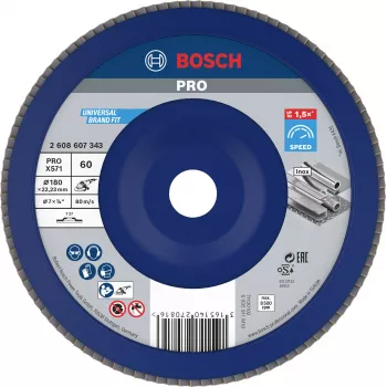 Bosch X571 Best for Metal sklendės diskas, 180 mm skersmuo, 22,33 mm kiaurymė, cirkonio aliuminio oksidas, K40 grūdėtumas, kūginis Type 29, skirtas plienui ir juodiesiems metalams 2608607343