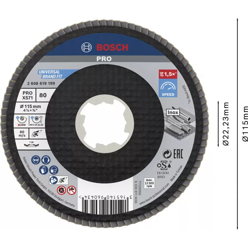 Bosch Accessories 2608619199 X-LOCK atlenkiamasis šlifavimo diskas 115 mm, grūdėtumas 80, cirkonio aliuminio oksidas, kūginis Type 29, metalui, 1 vnt.