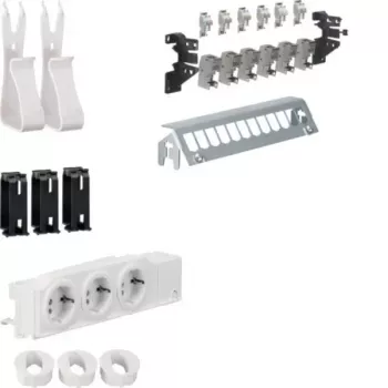HAGER UM00M1 multimedijos paskirstymo rinkinys su 3 Schuko rozetėmis ir 12 RJ45 Cat.6 patch prievadų, 24 TE