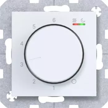 HAGER WAN5010WM patalpos temperatūros reguliatorius 230V/16A su sukamuoju-paspaudžiamuoju rankenėliu šildymui
