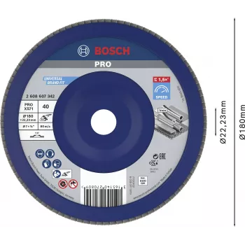 Bosch X571 Best for Metal lapų diskas, 180 mm skersmuo, 22,23 mm kiaurymė, cirkonio aliuminio oksidas, grūdėtumas 40, 1 vnt. 2608607342
