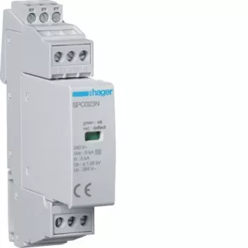 Hager SPC203N 3 tipo viršįtampių ribotuvas 1P+N Uc 264V In 5kA Up 1.25kV su nuotoliniu kontaktu