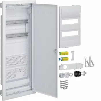 HAGER VU602WWH Volta įleidžiamas elektros skirstomasis skydas su lizdu ir baltomis plastikinėmis durelėmis