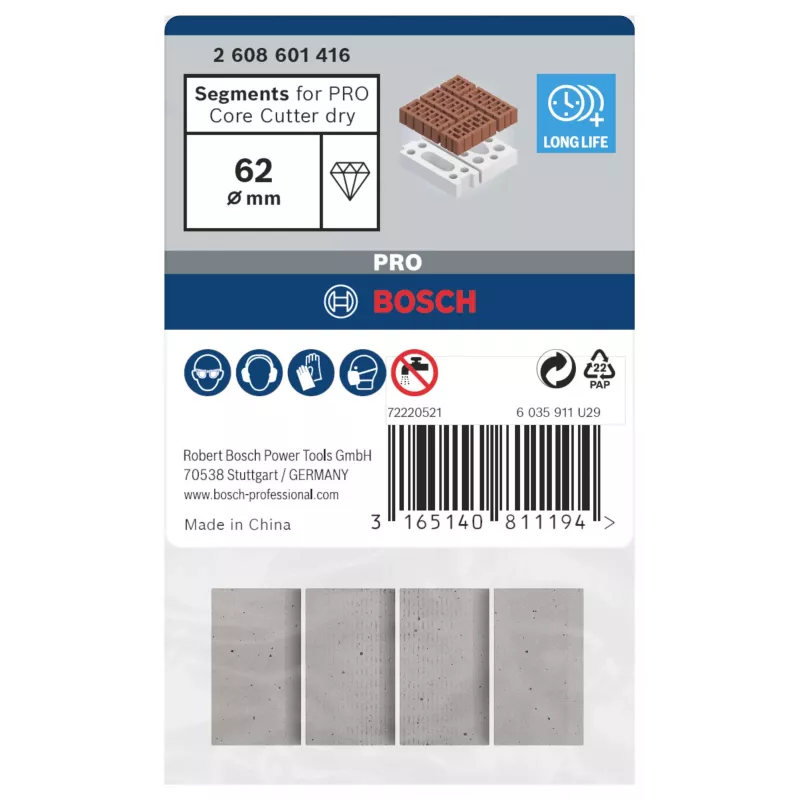 Bosch 2608601416 deimantiniai segmentai sausam grąžtui, 4 vnt.