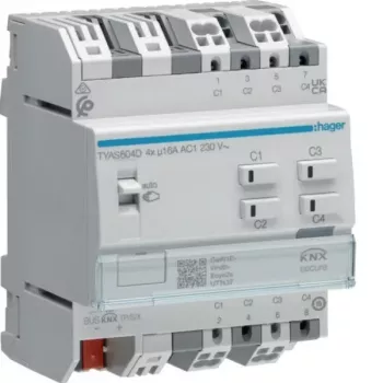 Hager TYAS604D KNX Secure jungiklio/žaliuzių pavara 4/2 kanalų 16A C-Load