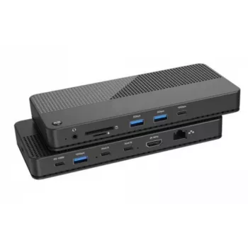 EXERTIS CONNECT KVM perjungiklis su doko stotimi, HDMI 4K Ultra HD, LAN, 4 prievadų USB šakotuvas, garso lizdai, kortelių skaitytuvas (061110)
