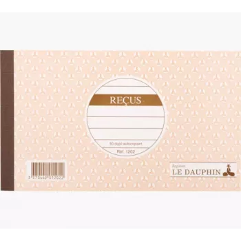 Le Dauphin Manifold Receipt Book Duplicate, 105 x 180 mm, 50 rinkinių, bekarbonė kopija, balta/geltona 1202D
