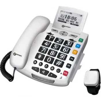 Geemarc Pack SERENTIES laidinis telefonas senjorams su kritimo aptikimo pakabučiu, apšviestu ekranu, baltas