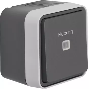 Hager WNC016 paviršinio montavimo valdymo perjungimo jungiklis su šildymo žyma, IP55, pilkas