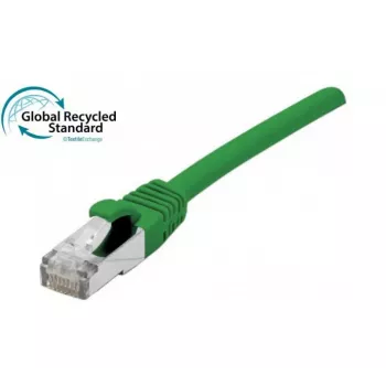 EXERTIS CONNECT Cat. 6A S/FTP komutacinis kabelis, TPE, be halogenų, GRS sertifikuotas, su fiksatoriumi, žalias, 0,15 m 854527