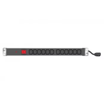EXERTIS CONNECT 19 inch 1U Rackmount PDU, 12 x IEC C13 lizdai, Schuko įvadas, 2,5 m kabelis, aliuminis, juodas (808903)