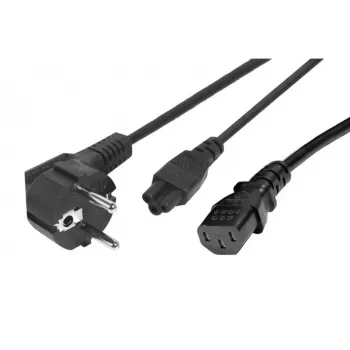 Exertis Connect maitinimo splitterio kabelis - CEE 7/7 kištukas į IEC C5 ir C13 lizdus, 10A 250V, 1,2 m pagrindinis / 0,6 m atšakos, juodas 808411
