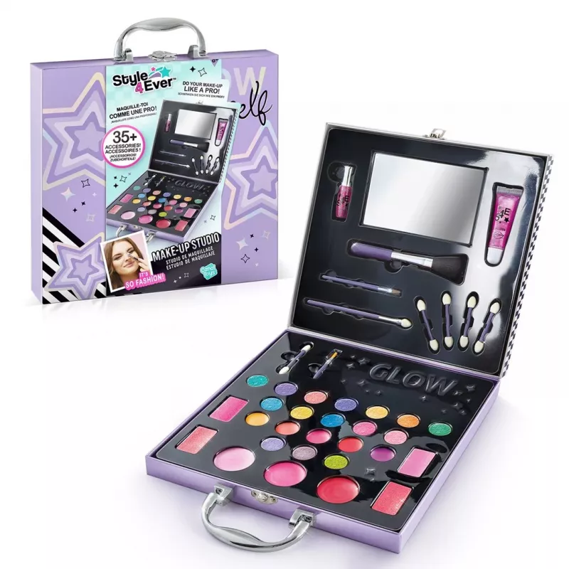 Canal Toys Make-Up Studio (OFG313) - vaikams saugus kosmetikos rinkinys su 10 akių šešėliais, 6 lūpų blizgiais, 2 skaistalais, aplikatoriais, šepetėliais ir sulankstomu veidrodėliu