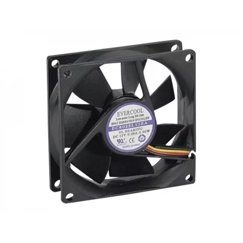 Exertis Connect Evercool 80 mm korpuso ventiliatorius - Sleeve guolis, 2000 RPM, 26.5 CFM, juodas 910184