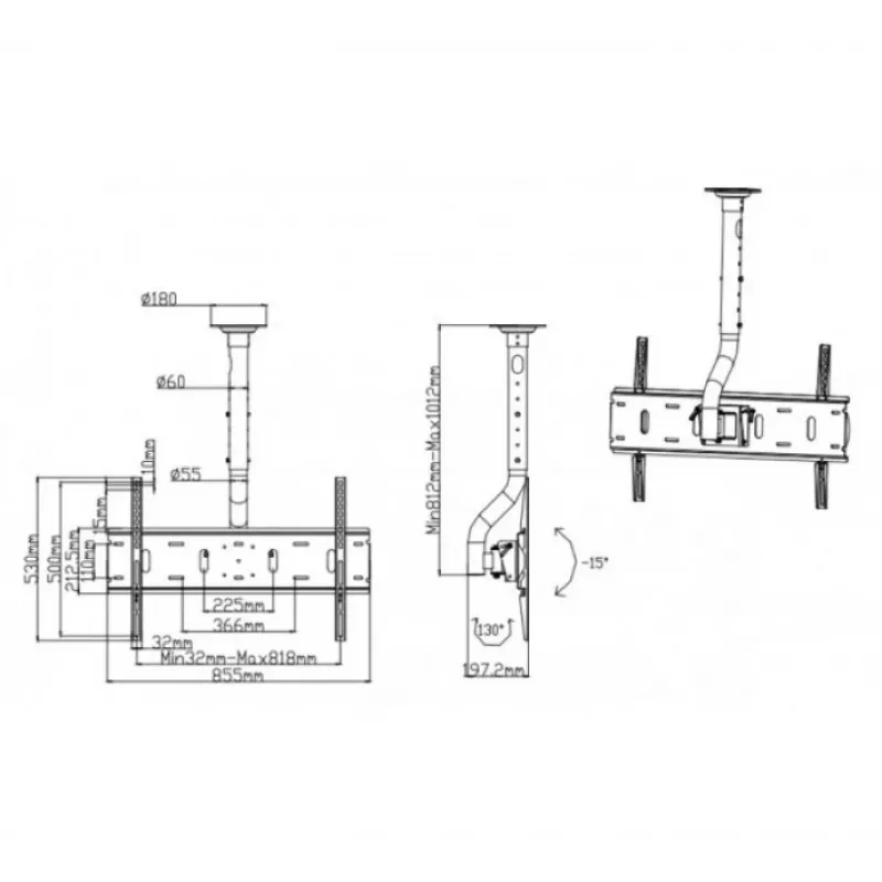 EXERTIS CONNECT lubinis laikiklis 37-60 colių plokštiems ekranams, VESA iki 600x400, 80 kg, pakreipiamas ir pasukamas, juodas 903231