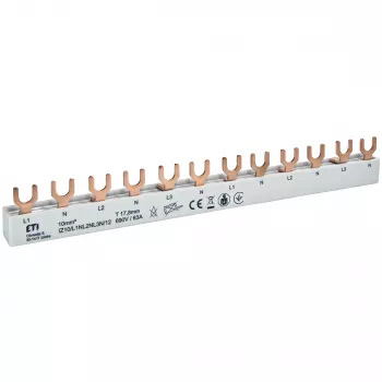 ETI 002921268 varinė šynelė IZ10/L1NL2NL3N/12, skirta ETIMAT 1P+N, 690V, 63A, šakinis tipas