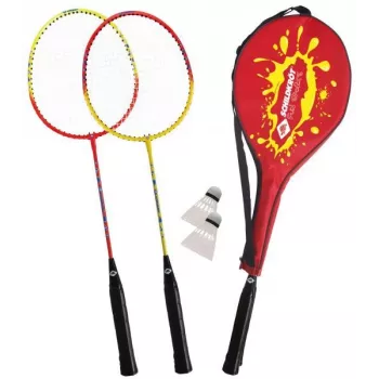 SCHILDKROT badmintono rinkinys 2 žaidėjams, raudonas/geltonas, grūdinto plieno raketės, mėgėjų lygio, 970902