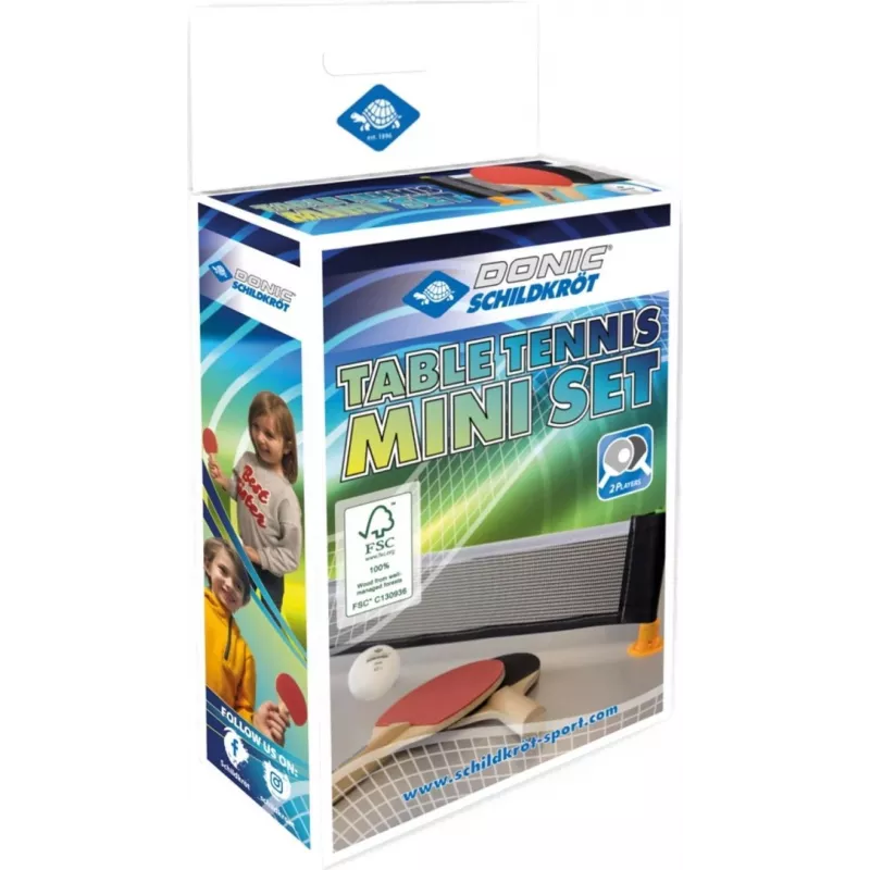DONIC SCHILDKRÖT Mini stalo teniso rinkinys - 2 FSC raketės (140 x 90 mm), kamuoliukas, tinklelis 788460