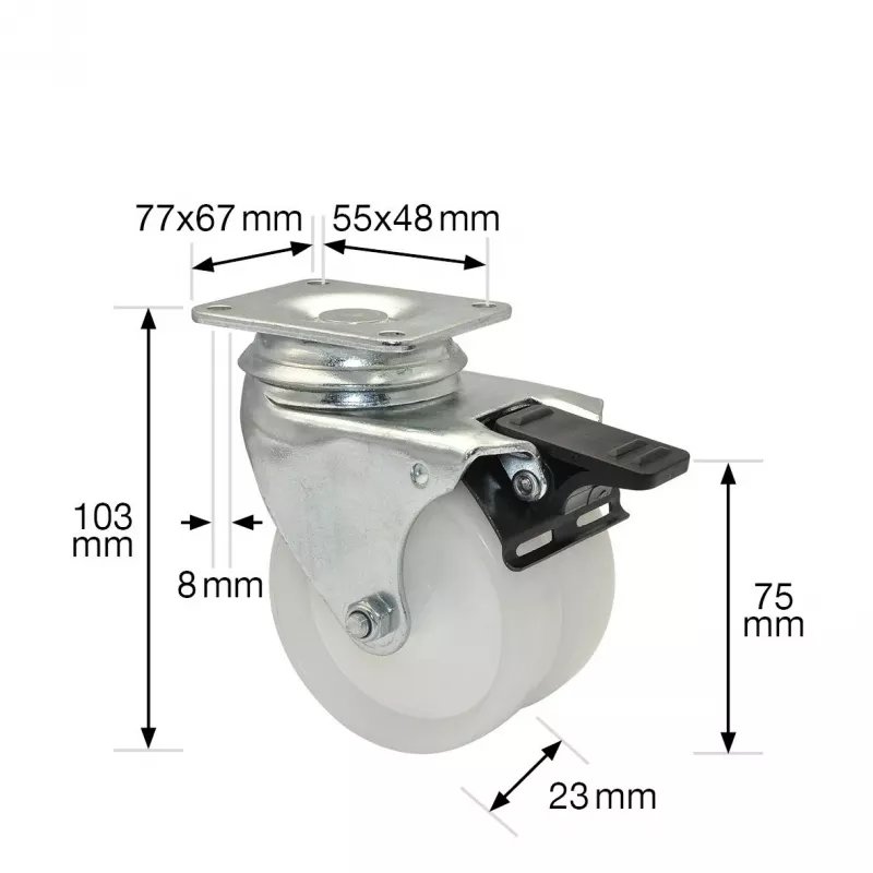 Wagner design yourself ECO RO 3277 dvigubų ratukų pasukamas ratukas 32 mm baltas/pilkas (3327701)