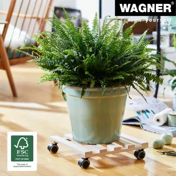 Wagner design yourself augalų vežimėlis GH 0438, kvadratinis, masyvo buko mediena, 34 x 34 x 8 cm, 4 pasukamosios ratukų poros, 100 kg apkrova, natūralus, pritaikomas 20043801