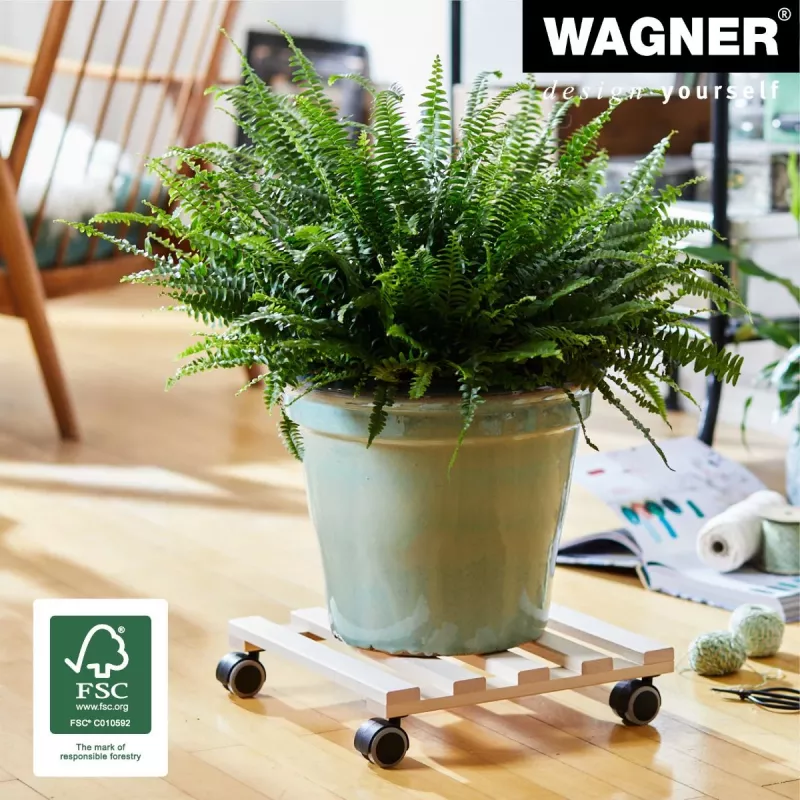 Wagner design yourself augalų vežimėlis GH 0438, kvadratinis, masyvo buko mediena, 34 x 34 x 8 cm, 4 pasukamosios ratukų poros, 100 kg apkrova, natūralus, pritaikomas 20043801