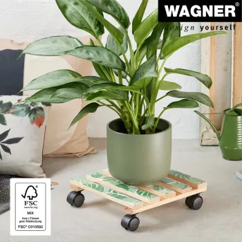WAGNER design yourself augalų vežimėlis GH0645 kvadratinis medžio motyvas 29 x 8 cm, natūralaus beržo fanera, 4 pasukami ratukai, 100 kg apkrova 20064501