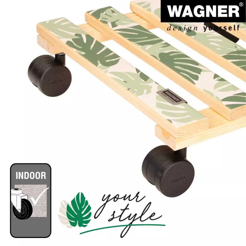WAGNER design yourself augalų vežimėlis GH0645 kvadratinis medžio motyvas 29 x 8 cm, natūralaus beržo fanera, 4 pasukami ratukai, 100 kg apkrova 20064501