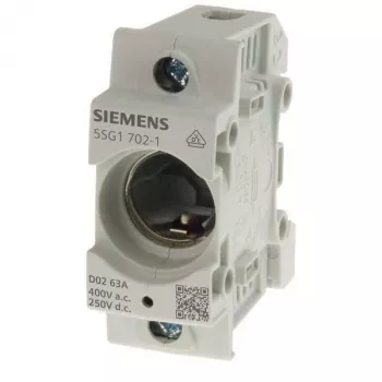 Siemens 5SG17021 D02 vienpolė 63A saugiklių bazė, 400V AC, varžtinė montavimas, pilka