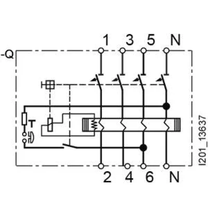 Siemens SENTRON 5SV36448 diferenciálinių srovių apsauginis automatinis jungiklis, A tipo, 40 A, 300 mA, 4 polių, 400 V, selektyvus