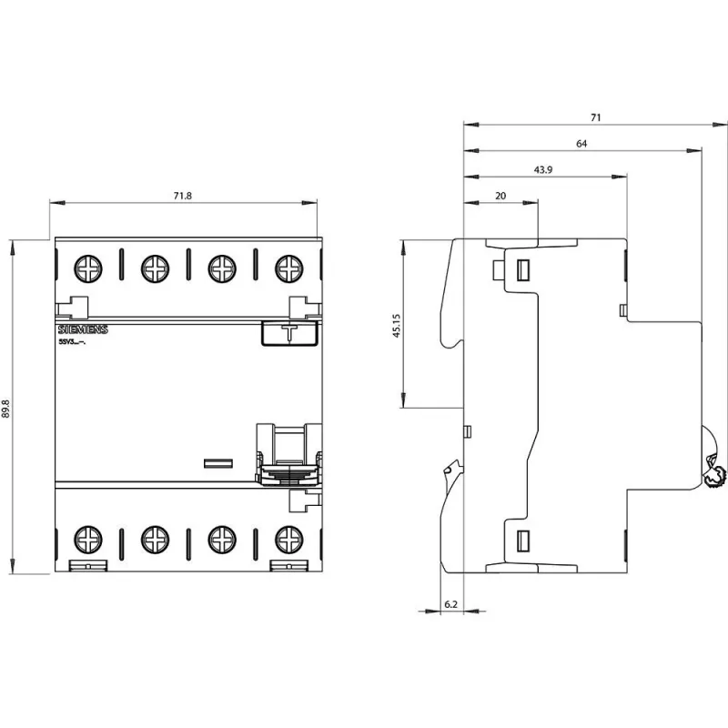 Siemens SENTRON 5SV36448 diferenciálinių srovių apsauginis automatinis jungiklis, A tipo, 40 A, 300 mA, 4 polių, 400 V, selektyvus