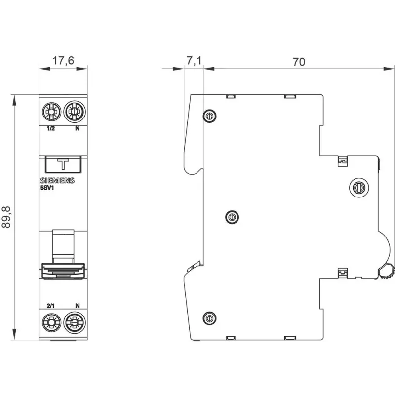 Siemens 5SV1316-7KK06 RCBO, 1P+N, 6 A, C kreivė, 30 mA, A tipo, 6 kA
