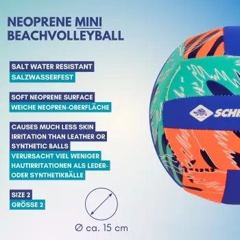 SCHILDKROT Neopreno mini paplūdimio tinklinio kamuolys, 2 dydis, minkštas tekstilės paviršius, atsparus sūriam vandeniui 970342