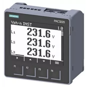 Siemens SENTRON PAC3220 galios monitoringo įrenginys, Modbus TCP, LCD, 96x96mm skydinis montavimas, 690/400V AC, 24-60V DC maitinimas, varžtiniai gnybtai 7KM32201BA011EA0