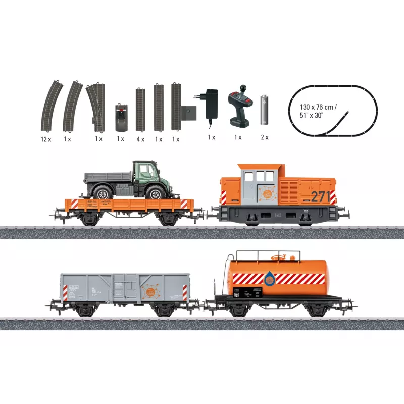 Märklin Start up 029296 H0 savivaldybės tarnybos starterio rinkinys su dyzeliniu manevriniu lokomotyvu ir 2 savivarčiais vagonais