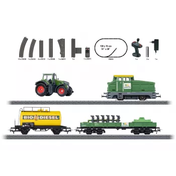Märklin 29653 H0 Start Set Agriculture – skaitmeninis garvežys BR 81 su mfx+ garsu, Mobile Station 3, C-Track ovalas, vagonai su traktoriumi ir šieno rulonais