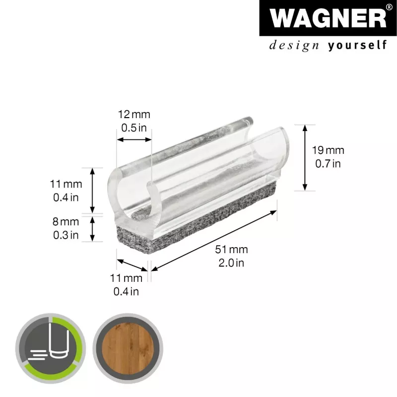 Wagner design yourself EH 0690 užsimaunamos baldų kojelių apsaugėlės, plastikinės, 12 mm apvalioms kojoms, 4 vnt., baltos 15069099