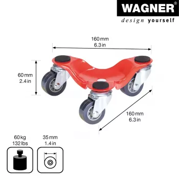 Wagner design yourself Transport Roller MM 1193 raudonas 160 x 160 x 60 mm, 60 kg keliamoji galia, 4 pasukamosios ratukai (20119301)