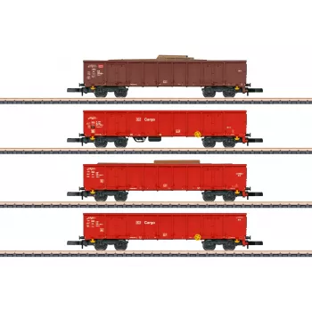Märklin 82542 Z geležinkelio vagonų rinkinys – 4 aukštų bortų atviri vagonai, DB AG laužo traukinys, V epocha