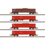 Märklin 82542 Z geležinkelio vagonų rinkinys – 4 aukštų bortų atviri vagonai, DB AG laužo traukinys, V epocha
